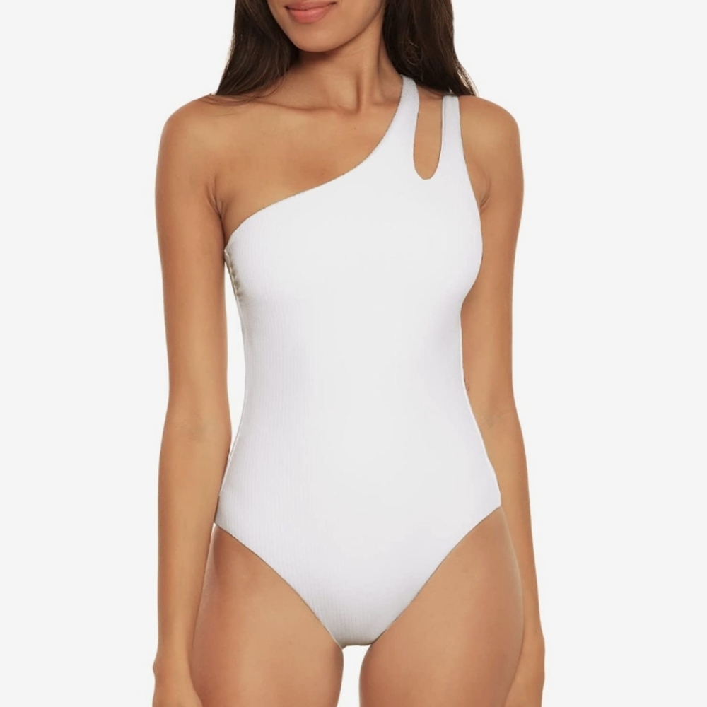 BECCA by Rebecca Virtue Pucker Up Violet Asymmetrical One-Piece Swimwear White M